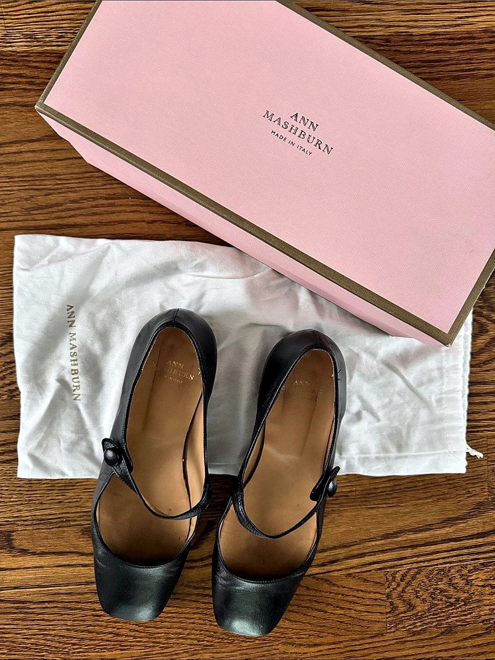 Ann Mashburn Square Toe Mary Jane Flats Black 38.5 8